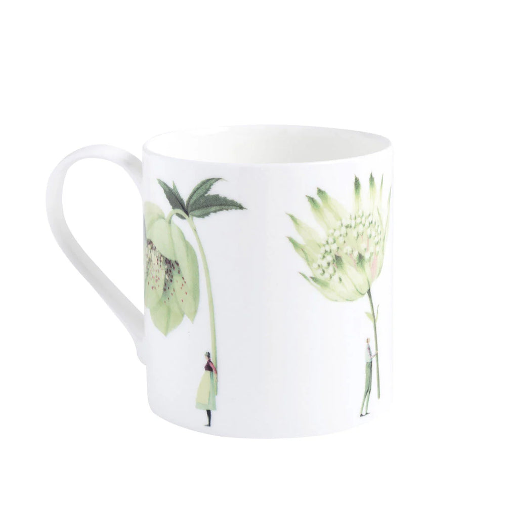 Green Flowers Bone China Large Mug