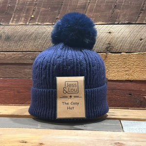 Navy Cable Unisex Bobble Hat