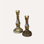 Large Glass Moulded Hourglass Candlestick - Light Amber