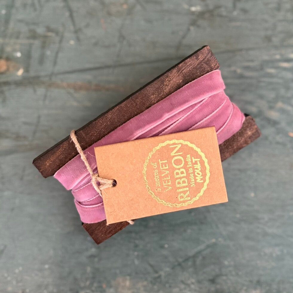 Velvet Ribbon On A Wooden Spool - Pink