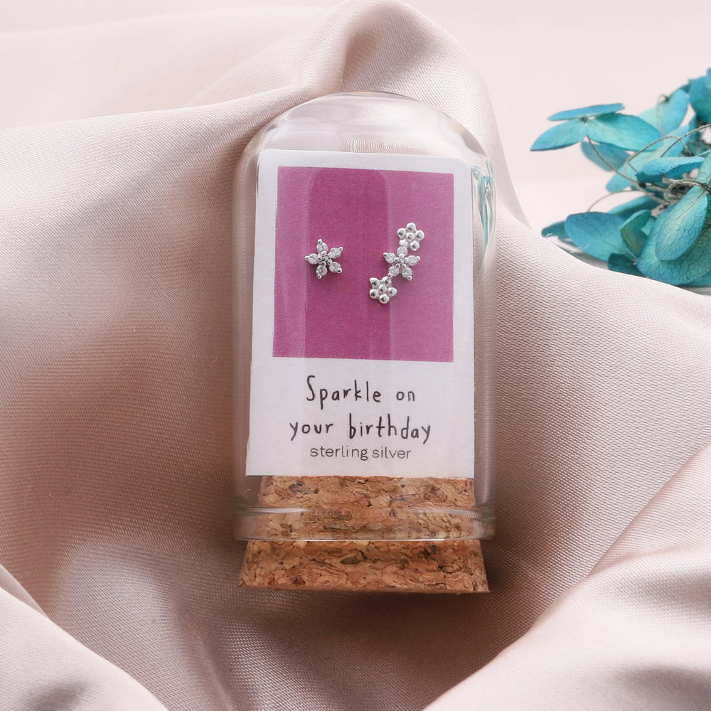 Sparkle on Your Birthday Asymmetrical Flower Earrings - Silver