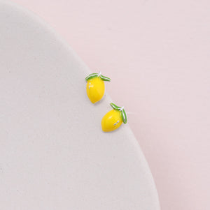 Enamel Yellow Lemon Earrings - Silver