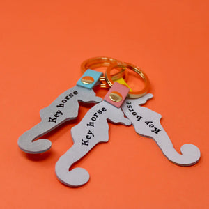 Seahorse Embossed Leather Key Ring - Turquoise