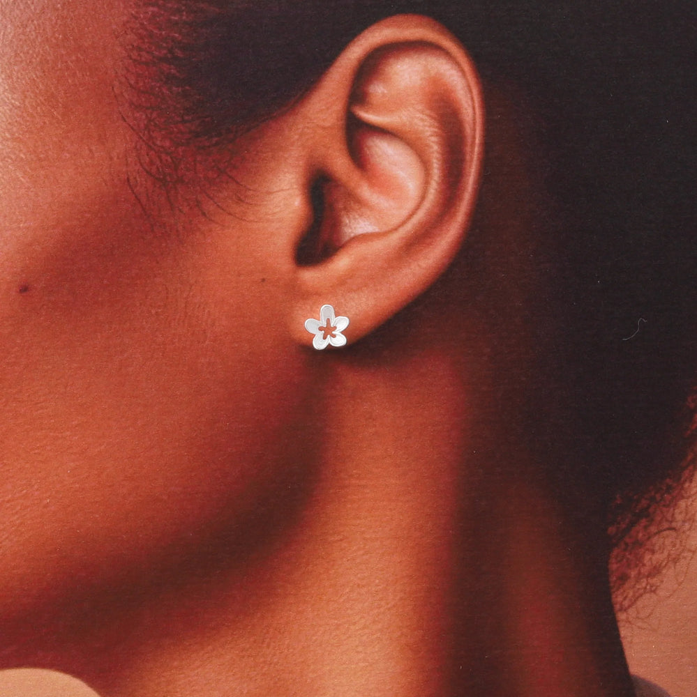 Hollowed Centre Flower Earrings - Silver