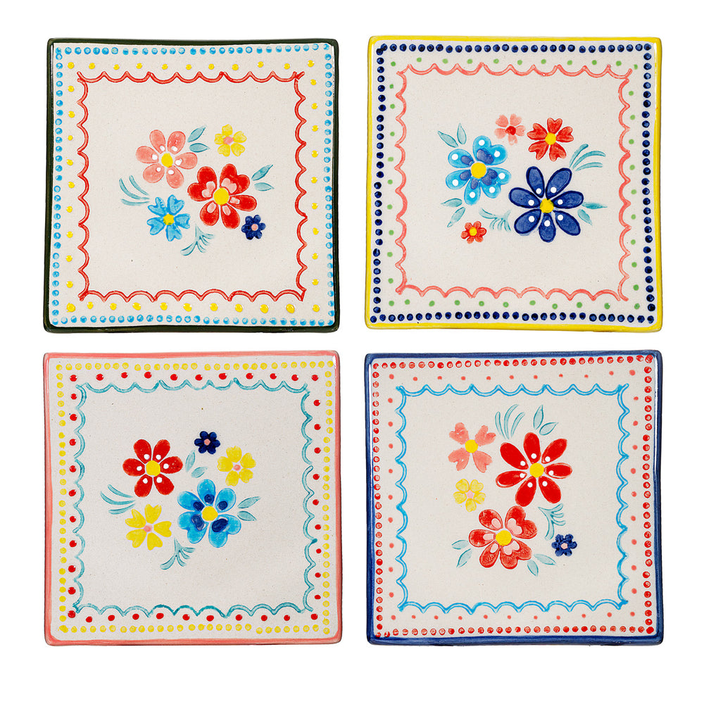 Folk Floral Tile Coasters (Set of 4)