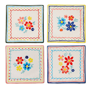 Folk Floral Tile Coasters (Set of 4)