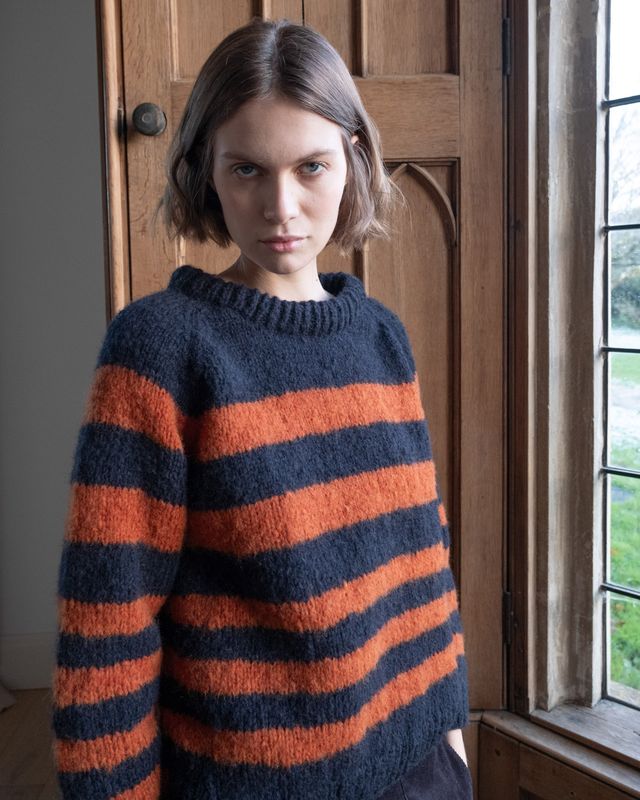 Force Five Hand-Knitted Jumper - Navy/Pumkin