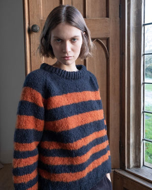 Force Five Hand-Knitted Jumper - Navy/Pumkin