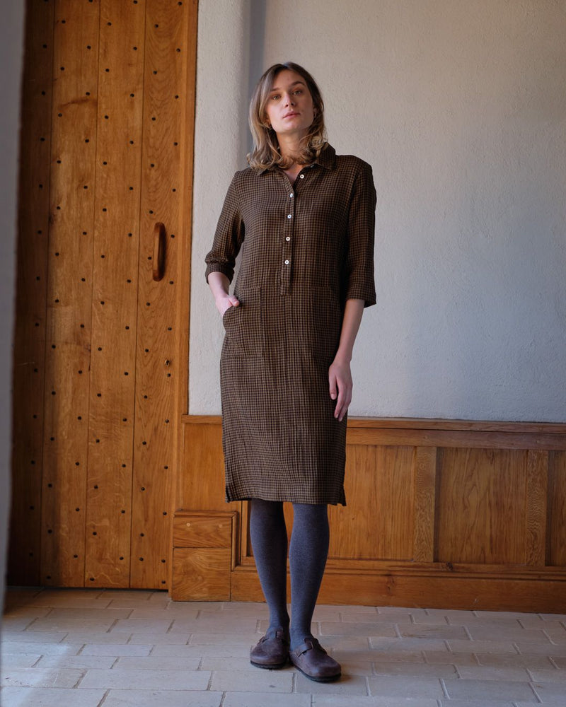 Tara Dress in Khaki Check