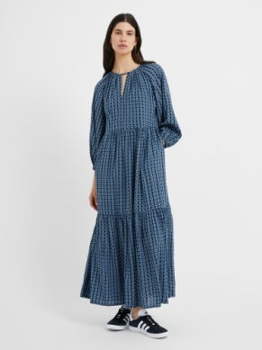 Tangier Tile Midi Dress - Navy/Lake Blue