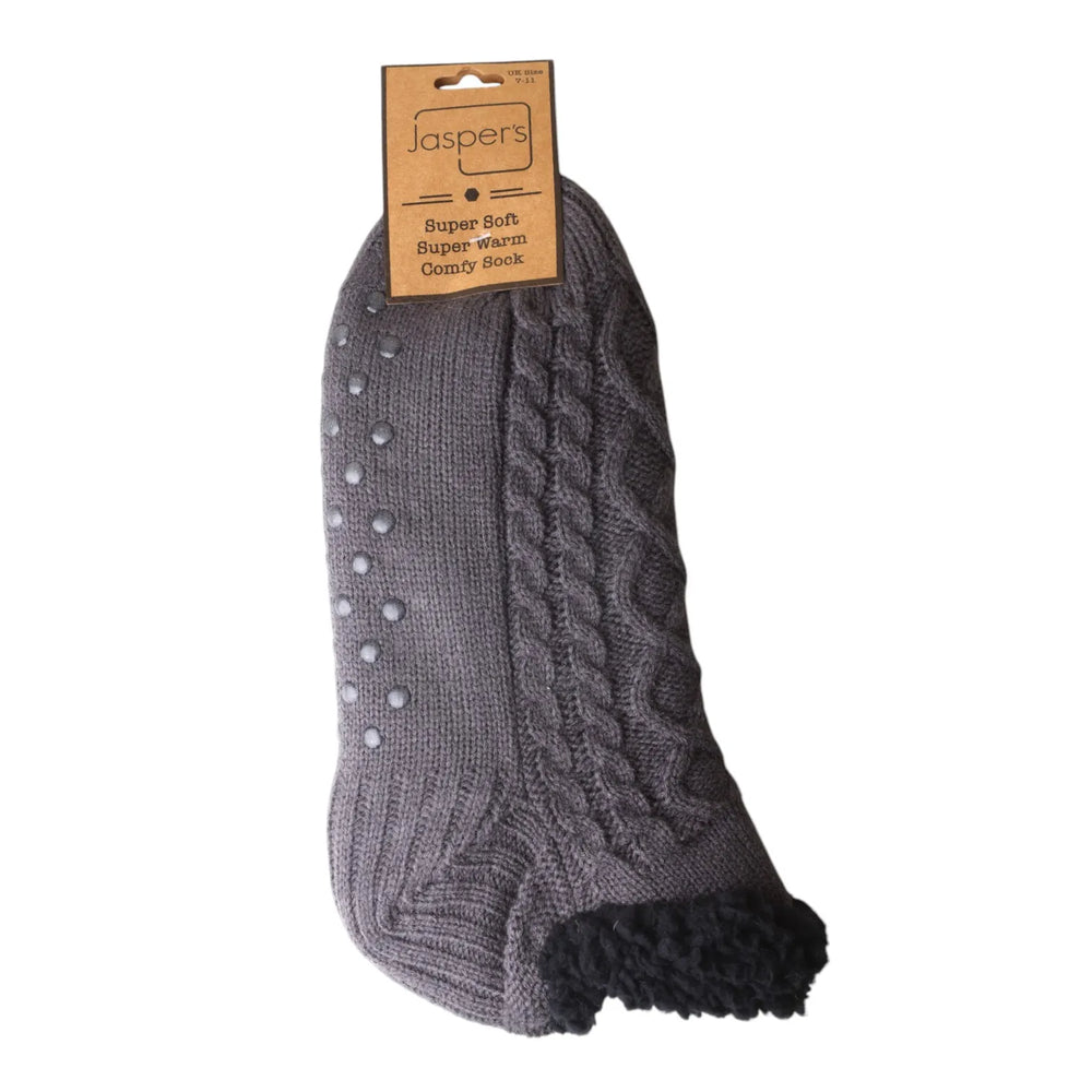 Men's Grey Cable Knit Slipper Socks