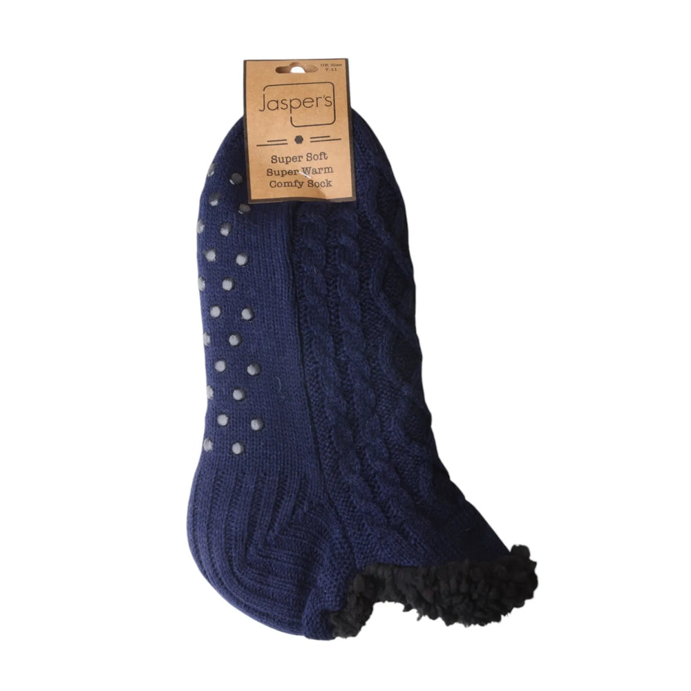 Men's Navy Cable Knit Slipper Socks