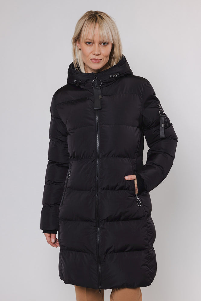 Jade Long Padded Hooded Coat - Black