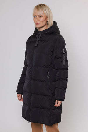 Jade Long Padded Hooded Coat - Black