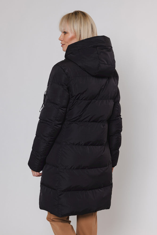 Jade Long Padded Hooded Coat - Black