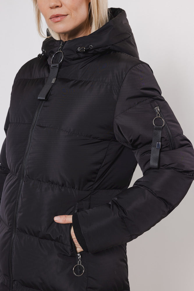 Jade Long Padded Hooded Coat - Black