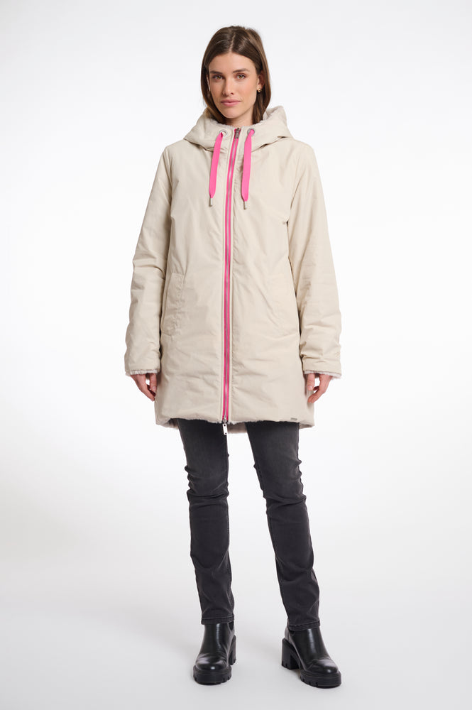 Javin Reversible Hooded Coat with Faux Fur Lining - Birch