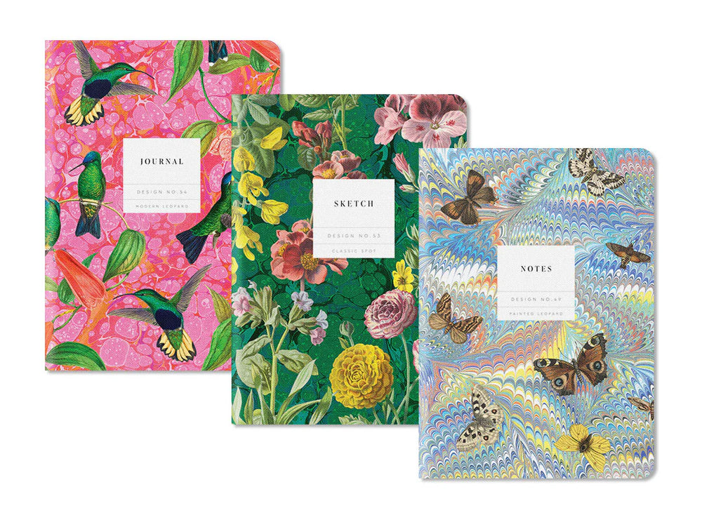 Humming Bird, Sea Creatures, Butterfly Blue Stitched Notebook Set of 3