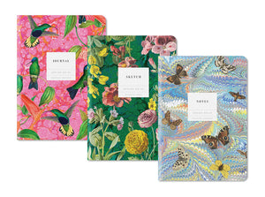 Humming Bird, Sea Creatures, Butterfly Blue Stitched Notebook Set of 3
