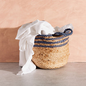 Jute Storage Basket - Blue Stripe