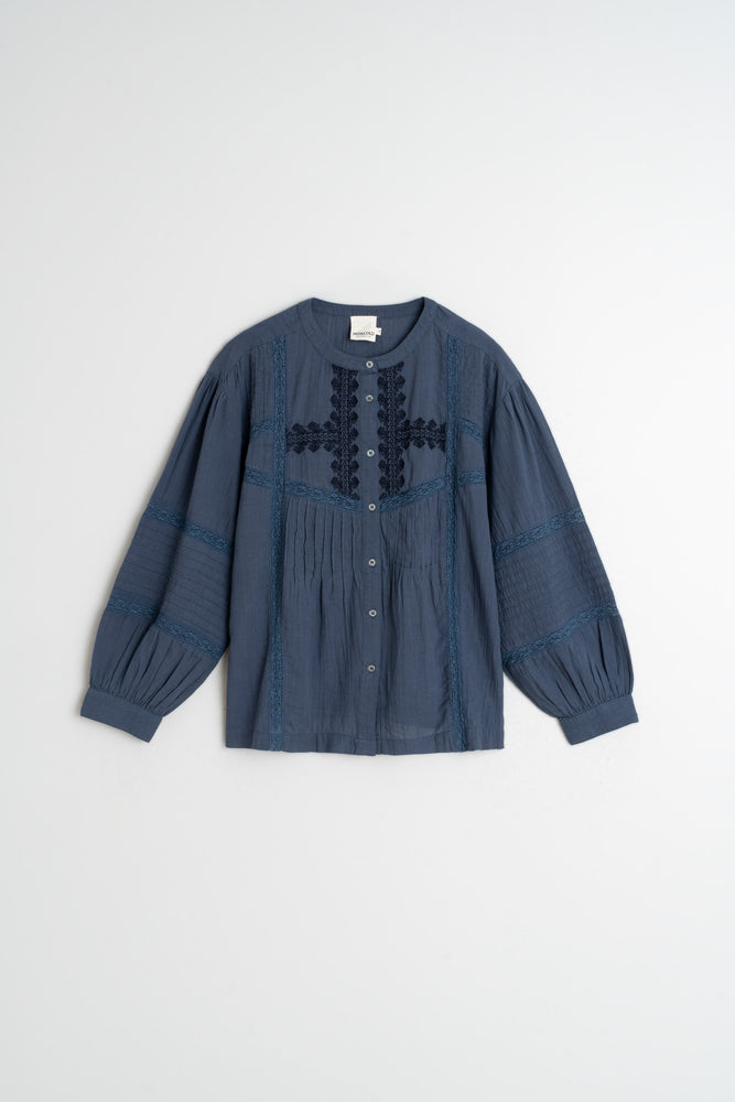 Embroidered Boxy Shirt - Indigo
