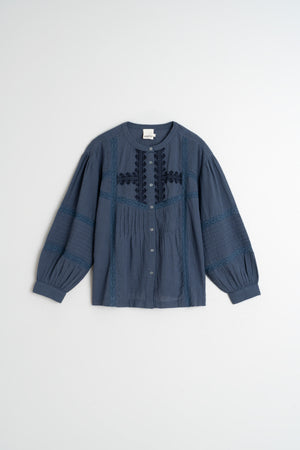 Embroidered Boxy Shirt - Indigo