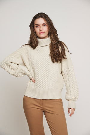 Kaira Relaxed Cable Knit Sweater - Birch