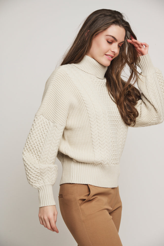 Kaira Relaxed Cable Knit Sweater - Birch