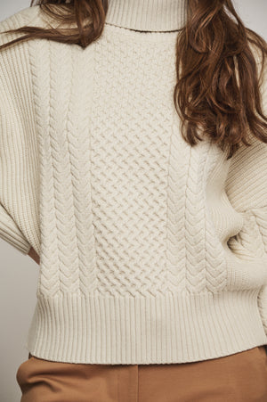 Kaira Relaxed Cable Knit Sweater - Birch