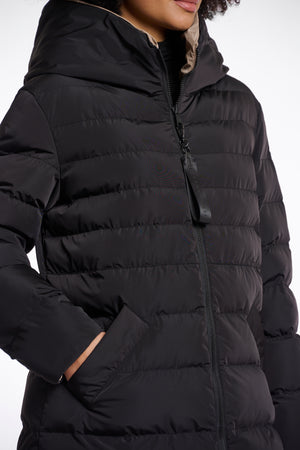 Keila Reversible Long Padded Hooded Coat - Black and Toffee
