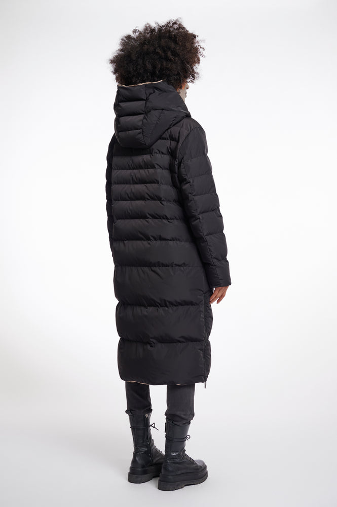 Keila Reversible Long Padded Hooded Coat - Black and Toffee