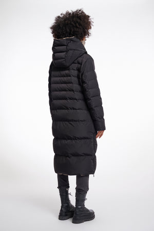 Keila Reversible Long Padded Hooded Coat - Black and Toffee