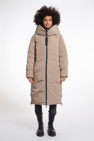 Keila Reversible Long Padded Hooded Coat - Black and Toffee