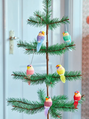 Hanging Deco Birds with Thread in 6 Assorted Colours