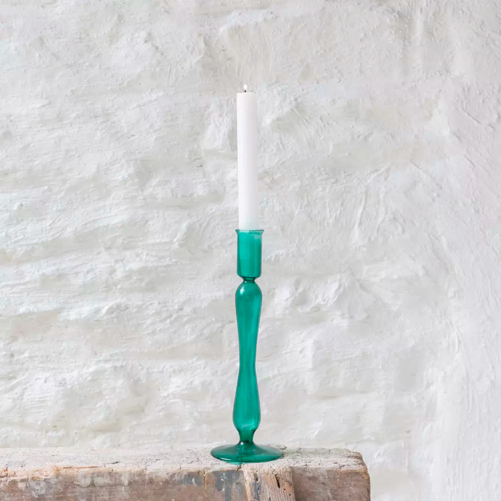 Rita Glass Candlestick - Green