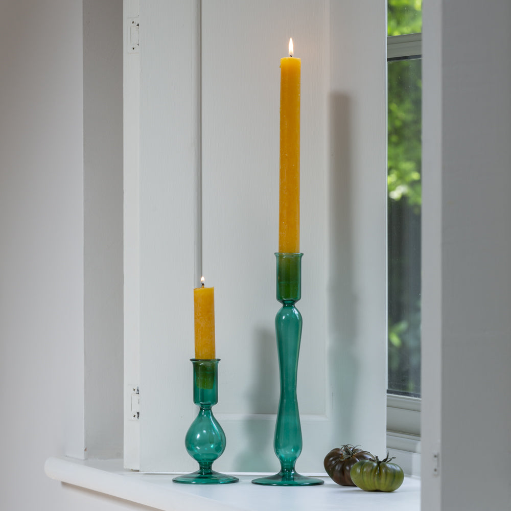 Rita Glass Candlestick - Green