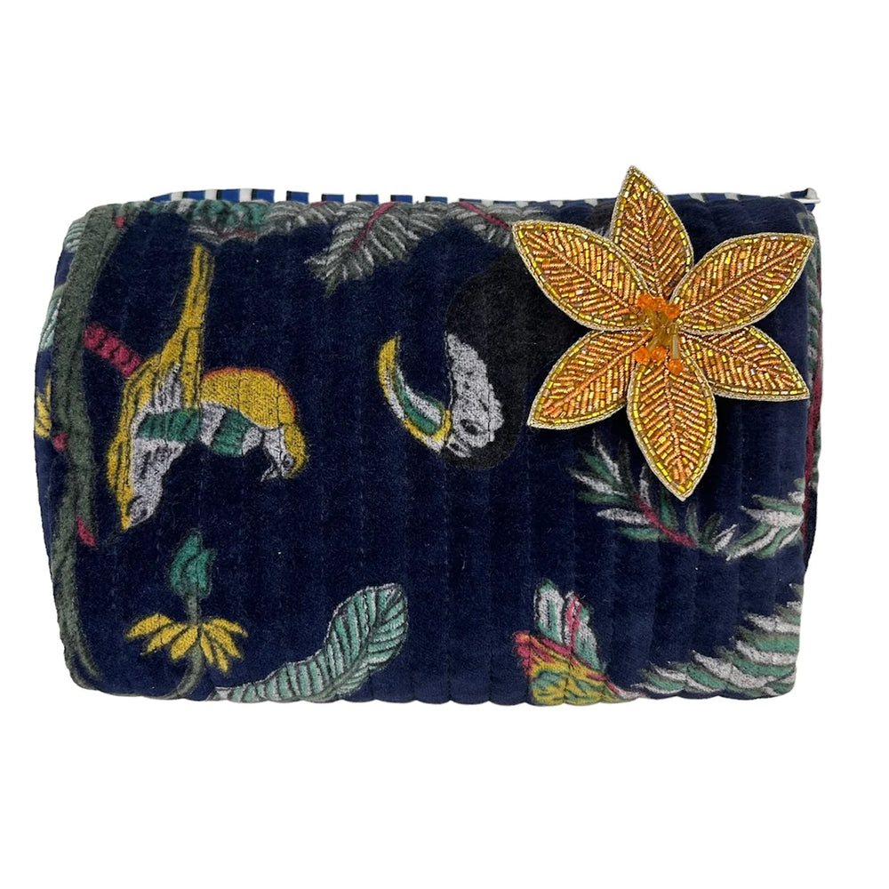 Madagascar Make-up Bag in Blue With an Insect Brooch - Large