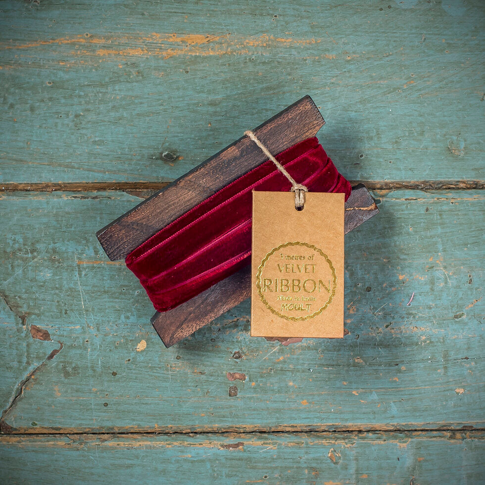 Velvet Ribbon On A Wooden Spool - Red