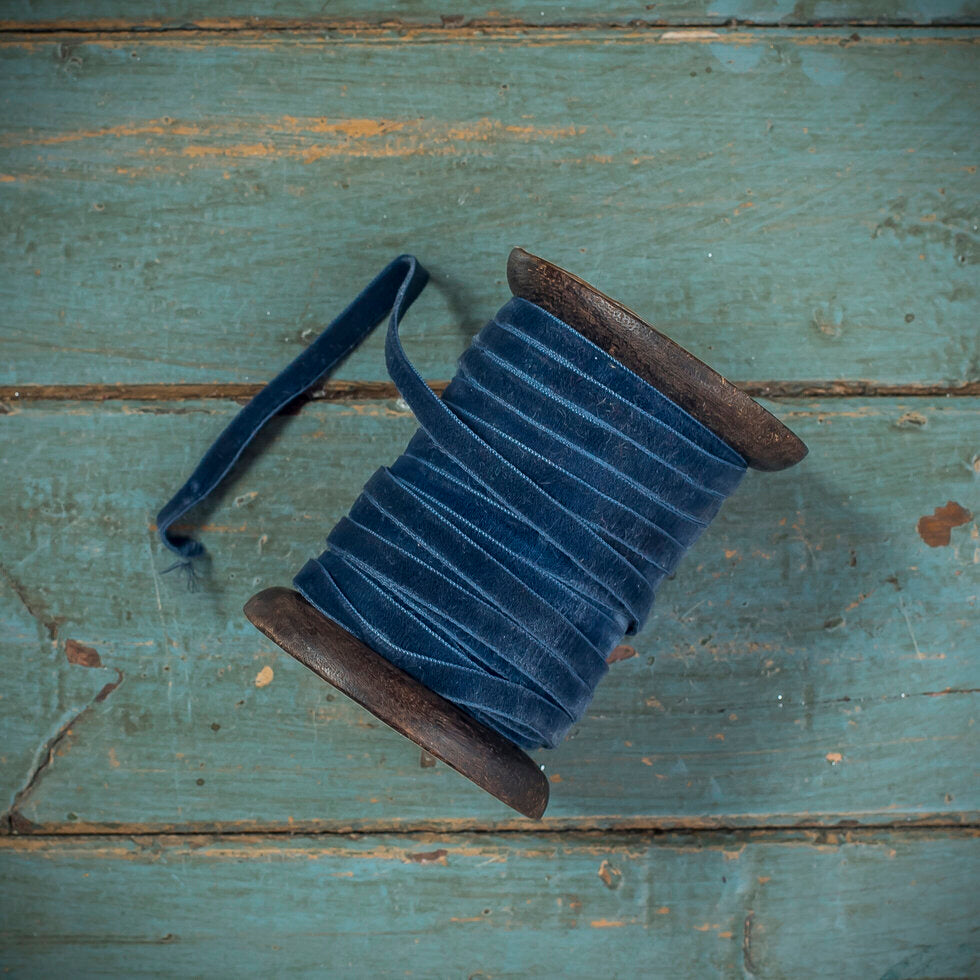 Velvet Ribbon On A Wooden Spool - Navy