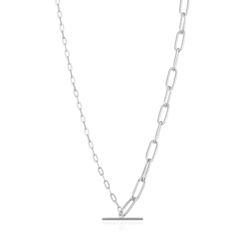 Mixed Link T-Bar Silver Necklace