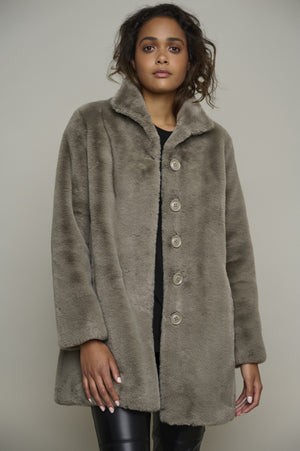 Nonna Single Breasted Faux Fur Coat - Funghi