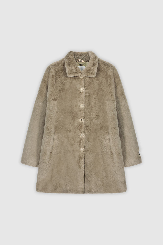 Nonna Single Breasted Faux Fur Coat - Funghi
