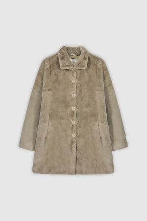 Nonna Single Breasted Faux Fur Coat - Funghi
