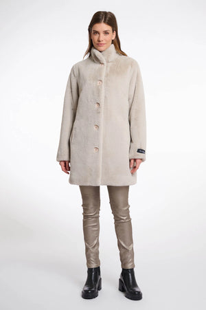 Nonna Single Breasted Faux Fur Coat - Oat