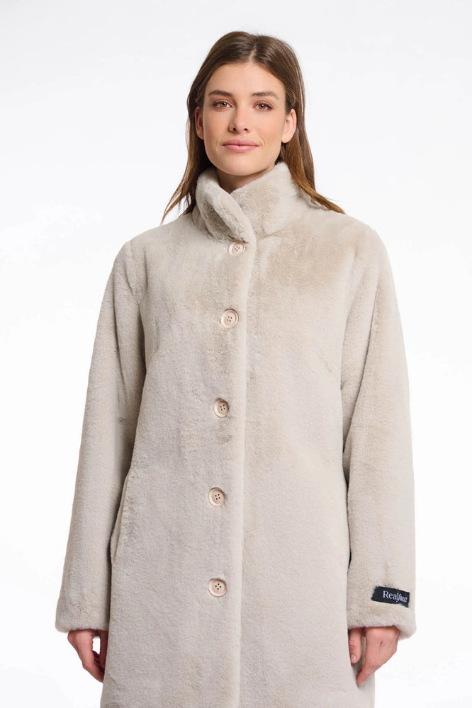 Nonna Single Breasted Faux Fur Coat - Oat