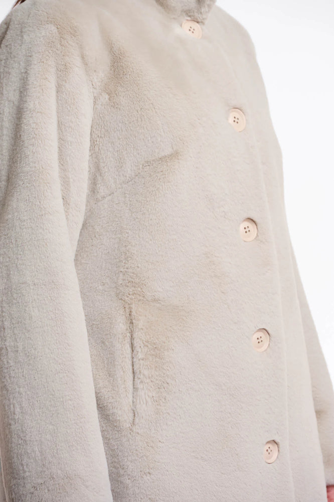 Nonna Single Breasted Faux Fur Coat - Oat