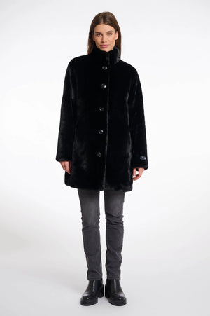 Nonna Single Breasted Faux Fur Coat - Black