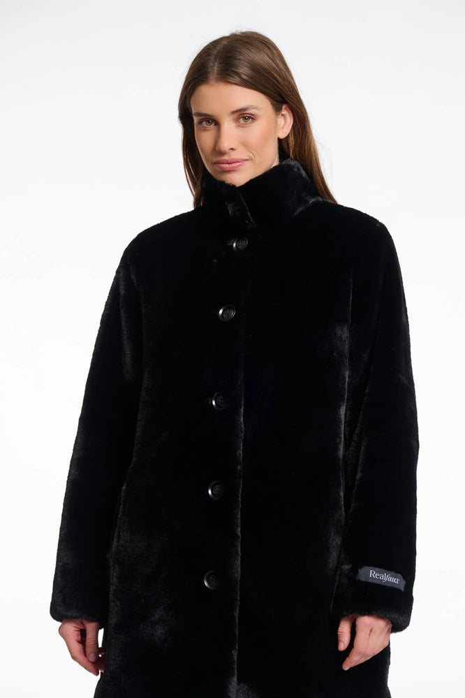 Nonna Single Breasted Faux Fur Coat - Black