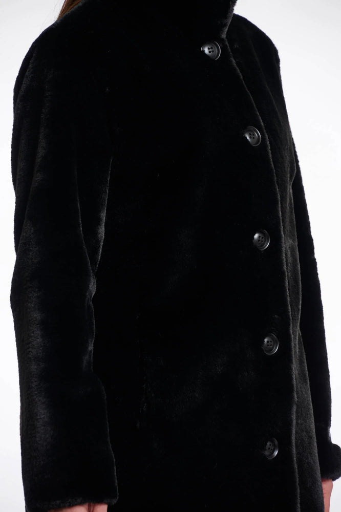 Nonna Single Breasted Faux Fur Coat - Black