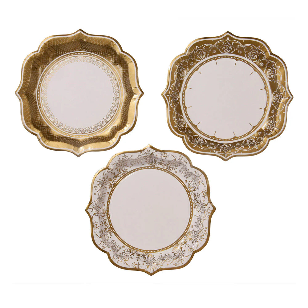 Porcelain Party Gold Paper Plates - Medium Pack of 12